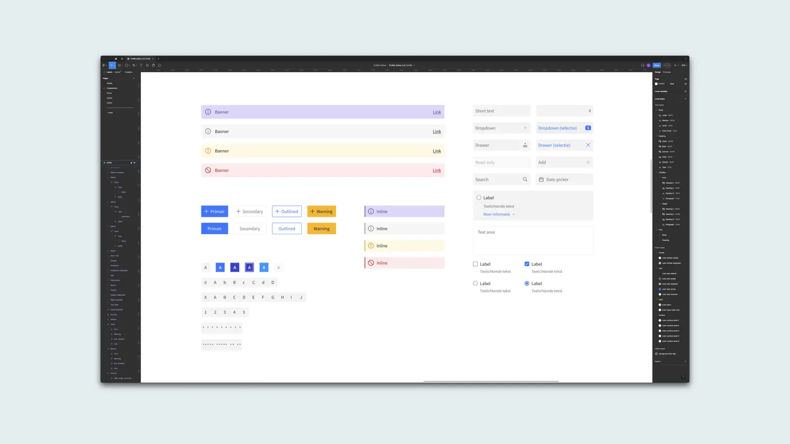 Herbruikbare elementen voor FUWA Online uitgewerkt in Figma