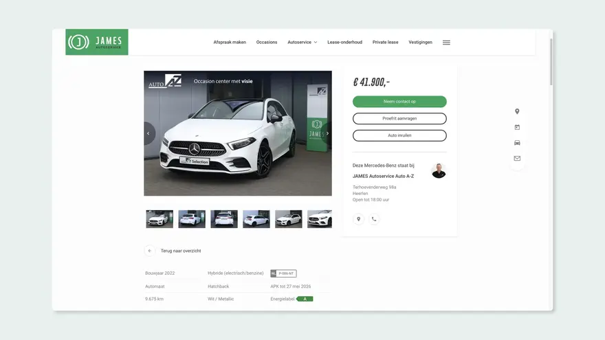 Een occasion op de website van James Autoservice